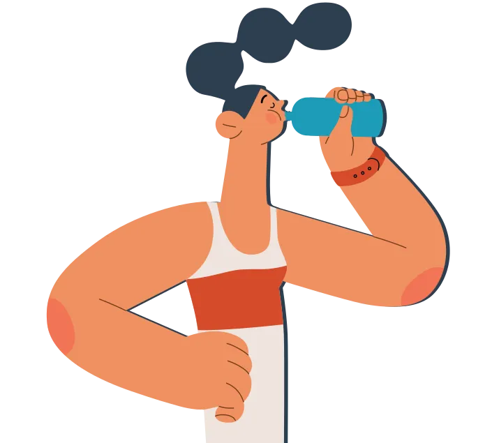 Une fille et un garçon buvant de l’eau en bouteille devant un paysage montagneux.