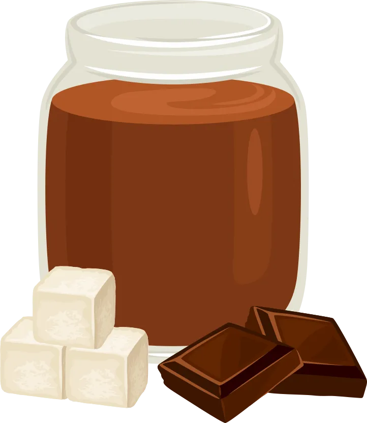 Un pot de mousse chocolatée au tofu, trois cubes de tofu, deux carrés de chocolat.