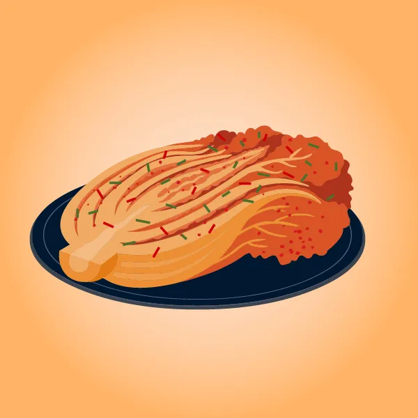 Une feuille de chou fermentée en kimchi.