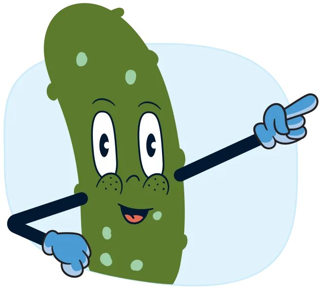 Un cornichon avec un visage et des bras.