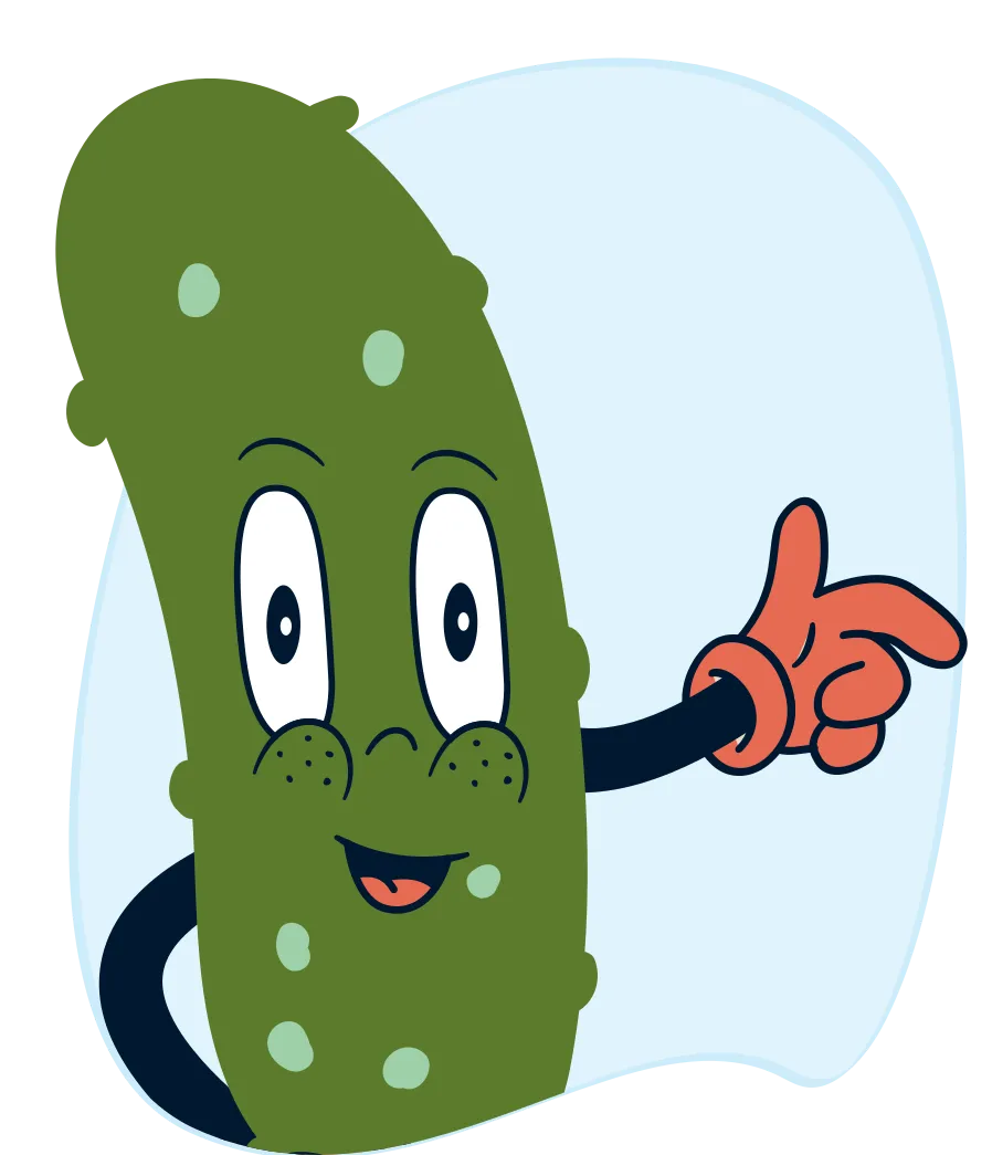 Un cornichon avec un visage et des bras.