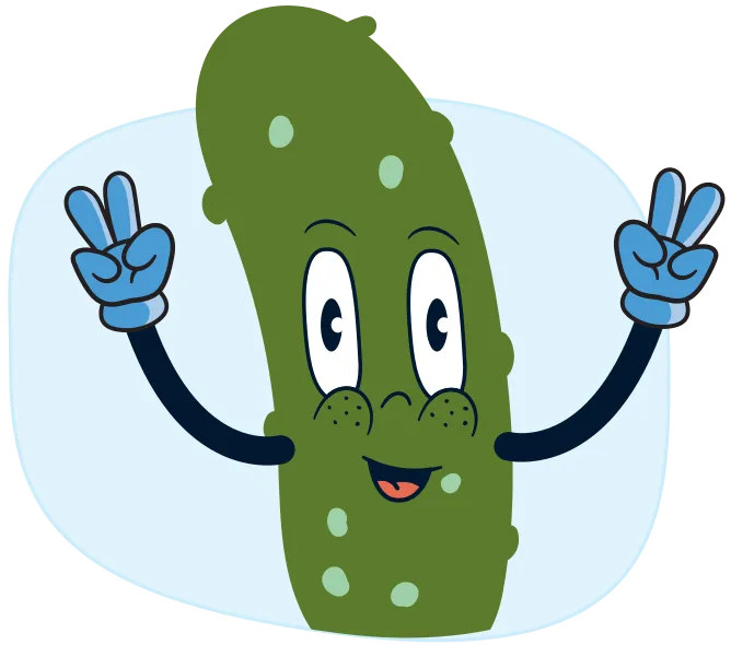 Un cornichon avec un visage et des bras.