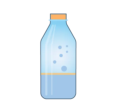 Une bouteille remplie environ au tiers avec de la levure flottant à la surface de l’eau.