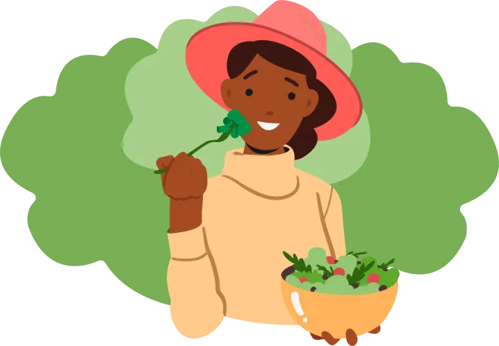 Une fille qui mange un bol de salade.