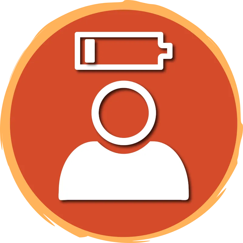 Icône d’une personne et d’une pile déchargée.