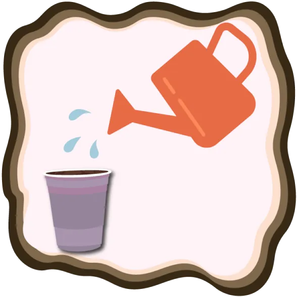 Un arrosoir versant de l’eau dans un verre rempli de terreau.