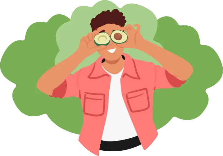 Un garçon qui se fait des lunettes avec deux demi-avocats.