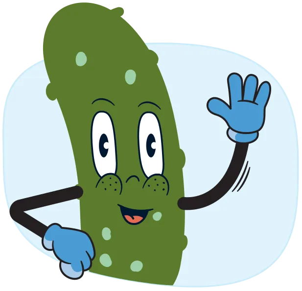 Un cornichon avec un visage et des bras.